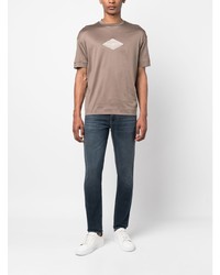 T-shirt à col rond brodé marron Emporio Armani