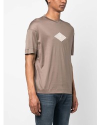 T-shirt à col rond brodé marron Emporio Armani