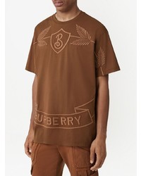 T-shirt à col rond brodé marron Burberry