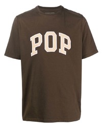 T-shirt à col rond brodé marron Pop Trading Company