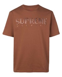 T-shirt à col rond brodé marron Supreme