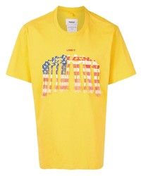 T-shirt à col rond brodé moutarde