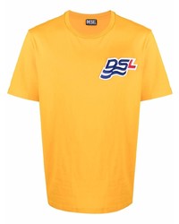 T-shirt à col rond brodé moutarde Diesel