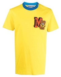 T-shirt à col rond brodé moutarde Moschino
