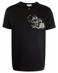 T-shirt à col rond brodé noir et blanc Alexander McQueen