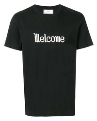 T-shirt à col rond brodé noir et blanc Ami Paris