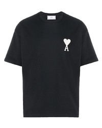 T-shirt à col rond brodé noir et blanc Ami Paris