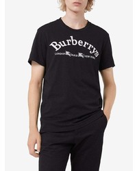 T-shirt à col rond brodé noir et blanc Burberry