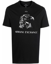 T-shirt à col rond brodé noir et blanc Armani Exchange