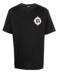 T-shirt à col rond brodé noir et blanc Balmain