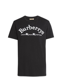 T-shirt à col rond brodé noir et blanc Burberry