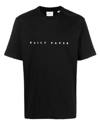T-shirt à col rond brodé noir et blanc Daily Paper