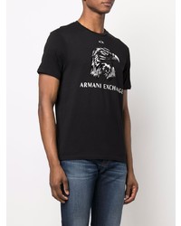 T-shirt à col rond brodé noir et blanc Armani Exchange