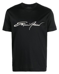 T-shirt à col rond brodé noir et blanc Emporio Armani