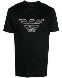 T-shirt à col rond brodé noir et blanc Emporio Armani