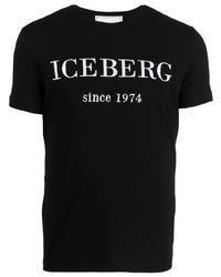 T-shirt à col rond brodé noir et blanc Iceberg
