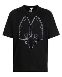 T-shirt à col rond brodé noir et blanc Loewe