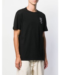 T-shirt à col rond brodé noir et blanc Raf Simons