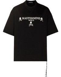 T-shirt à col rond brodé noir et blanc Mastermind Japan