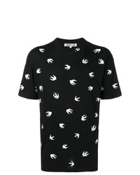 T-shirt à col rond brodé noir et blanc McQ Alexander McQueen