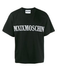 T-shirt à col rond brodé noir et blanc Moschino