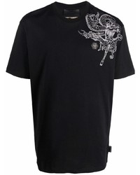 T-shirt à col rond brodé noir et blanc Philipp Plein