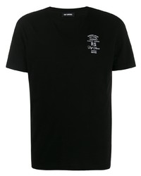 T-shirt à col rond brodé noir et blanc Raf Simons