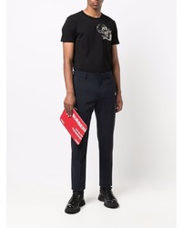 T-shirt à col rond brodé noir et blanc Alexander McQueen