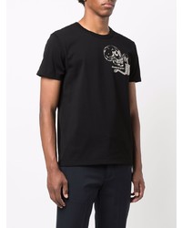 T-shirt à col rond brodé noir et blanc Alexander McQueen