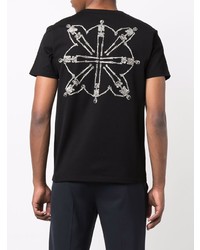 T-shirt à col rond brodé noir et blanc Alexander McQueen