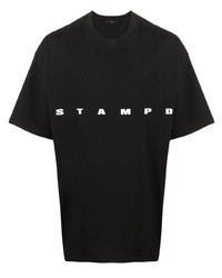 T-shirt à col rond brodé noir et blanc Stampd