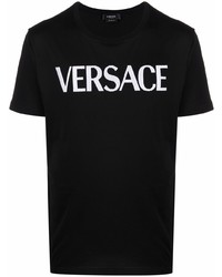 T-shirt à col rond brodé noir et blanc Versace