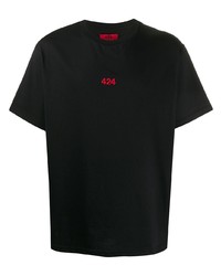 T-shirt à col rond brodé noir 424