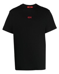 T-shirt à col rond brodé noir 424