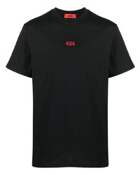 T-shirt à col rond brodé noir 424