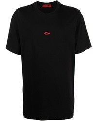 T-shirt à col rond brodé noir 424