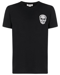 T-shirt à col rond brodé noir Alexander McQueen