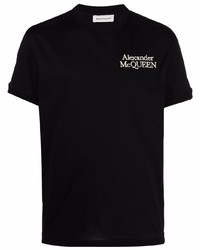 T-shirt à col rond brodé noir Alexander McQueen