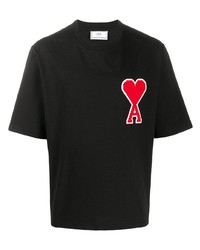 T-shirt à col rond brodé noir Ami Paris