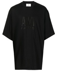 T-shirt à col rond brodé noir Ami Paris
