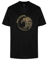 T-shirt à col rond brodé noir Armani Exchange