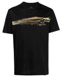 T-shirt à col rond brodé noir Armani Exchange