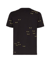 T-shirt à col rond brodé noir Fendi