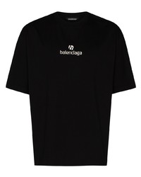 T-shirt à col rond brodé noir Balenciaga