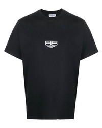 T-shirt à col rond brodé noir Balenciaga