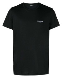 T-shirt à col rond brodé noir Balmain