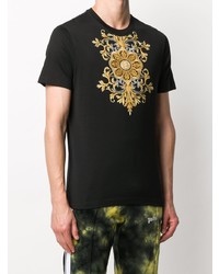 T-shirt à col rond brodé noir Versace