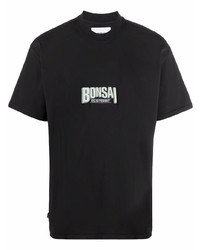 T-shirt à col rond brodé noir Bonsai