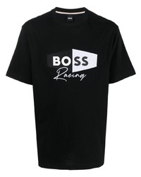 T-shirt à col rond brodé noir BOSS
