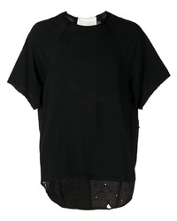 T-shirt à col rond brodé noir By Walid